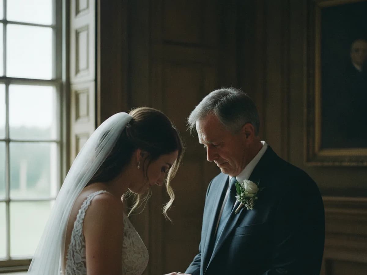 Ungestellter Moment zwischen Braut und ihrem Vater vor der Zeremonie